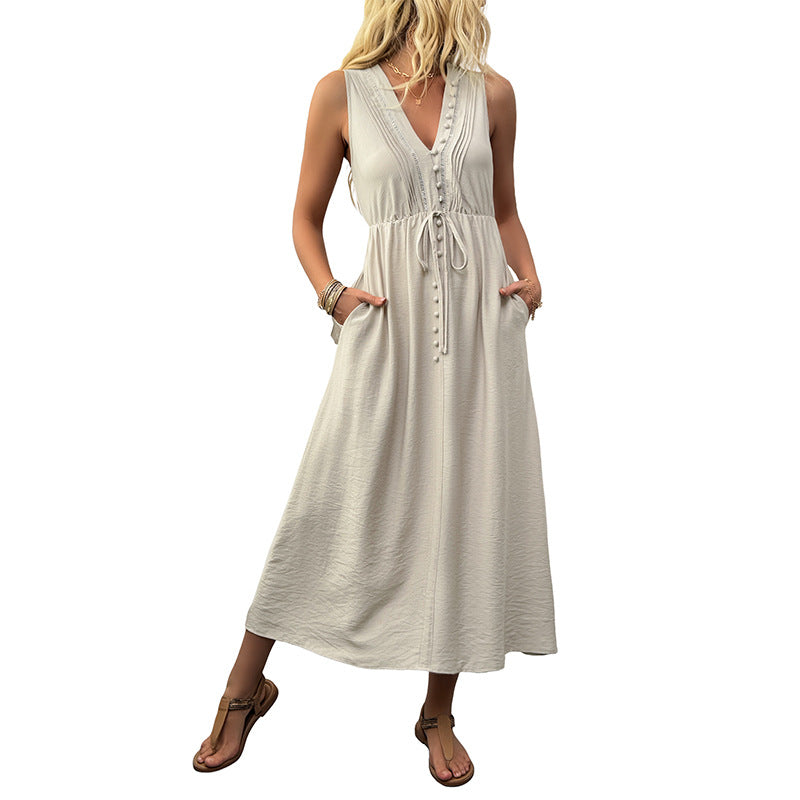 European and American V-neck loose sleeveless vest dress for women
