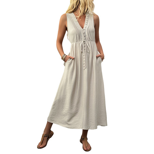 European and American V-neck loose sleeveless vest dress for women