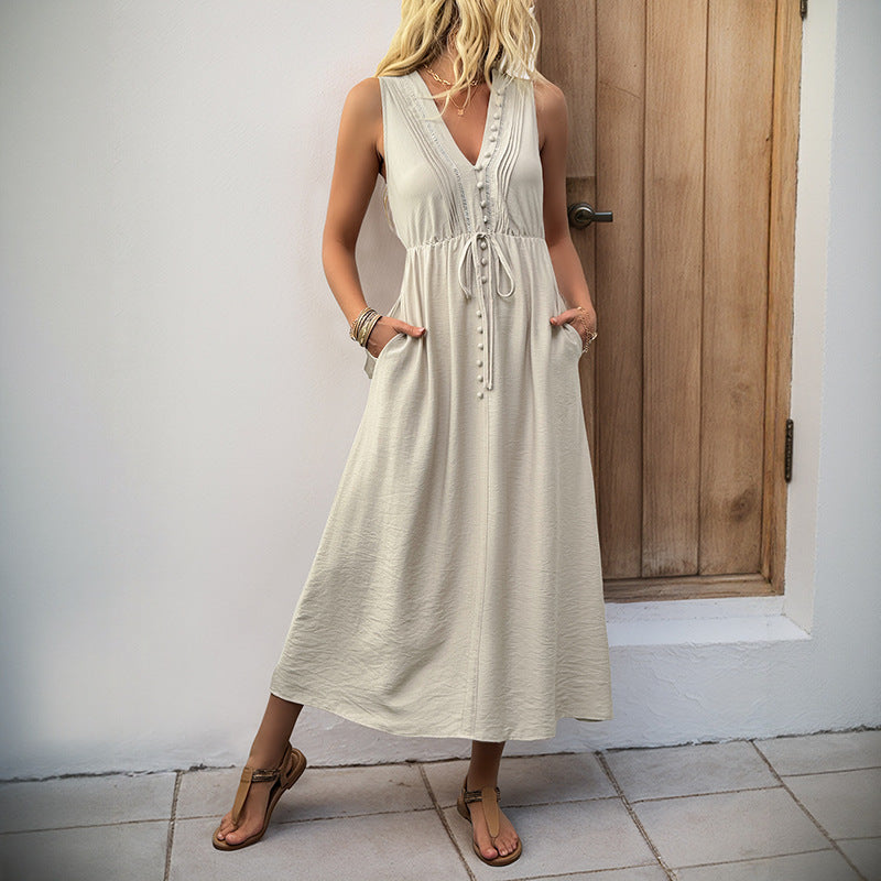 European and American V-neck loose sleeveless vest dress for women