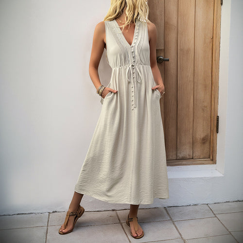 European and American V-neck loose sleeveless vest dress for women